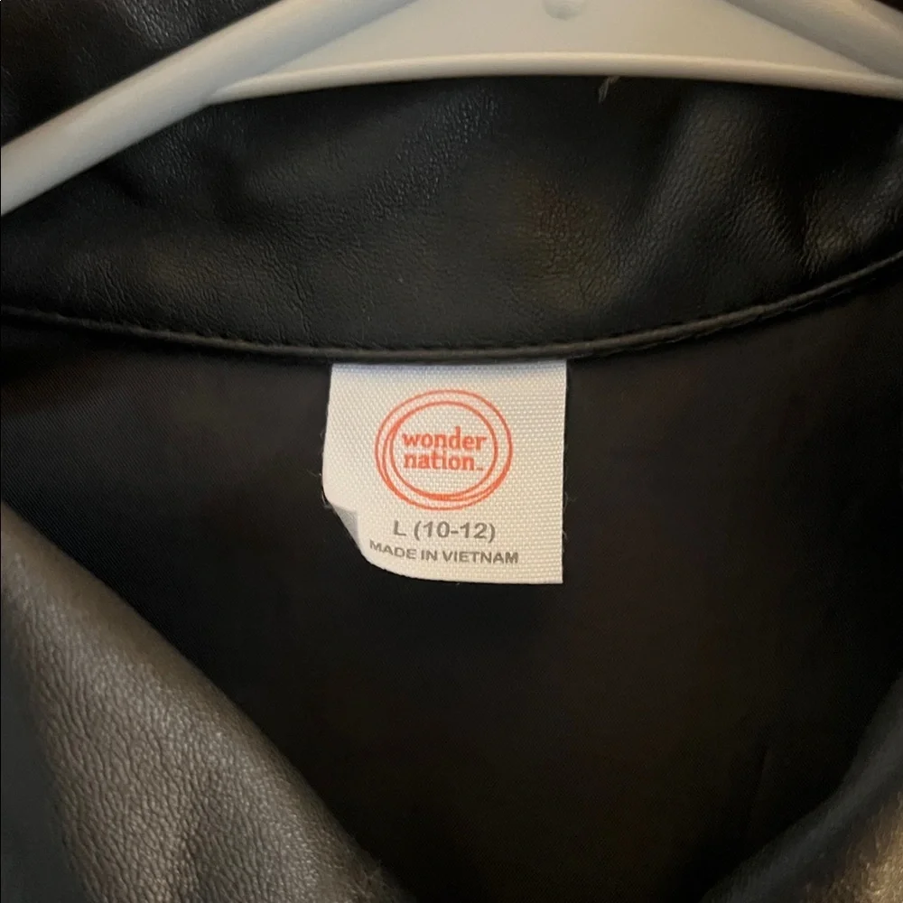 Wonder Nation Black Leather Jacket with Silver Zipper